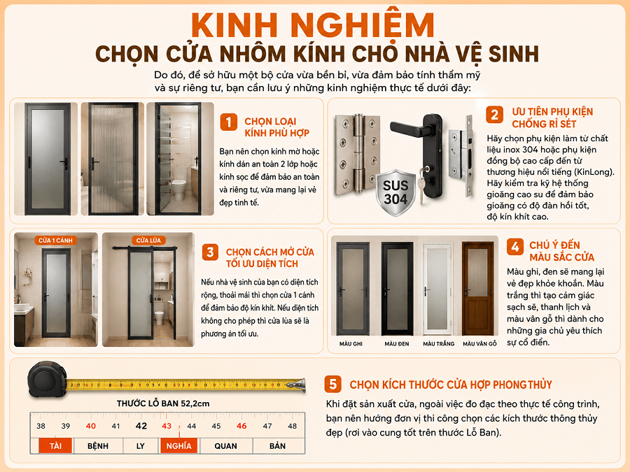 Kinh nghiệm lựa chọn cửa nhôm kính nhà vệ sinh